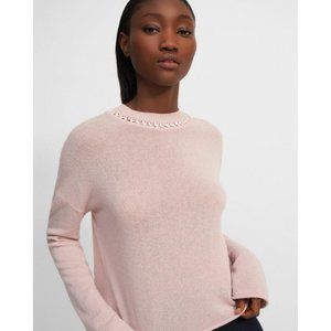 Theory Ribbon Trim Cropped Pullover Cashmere Sweater Soft Pink M